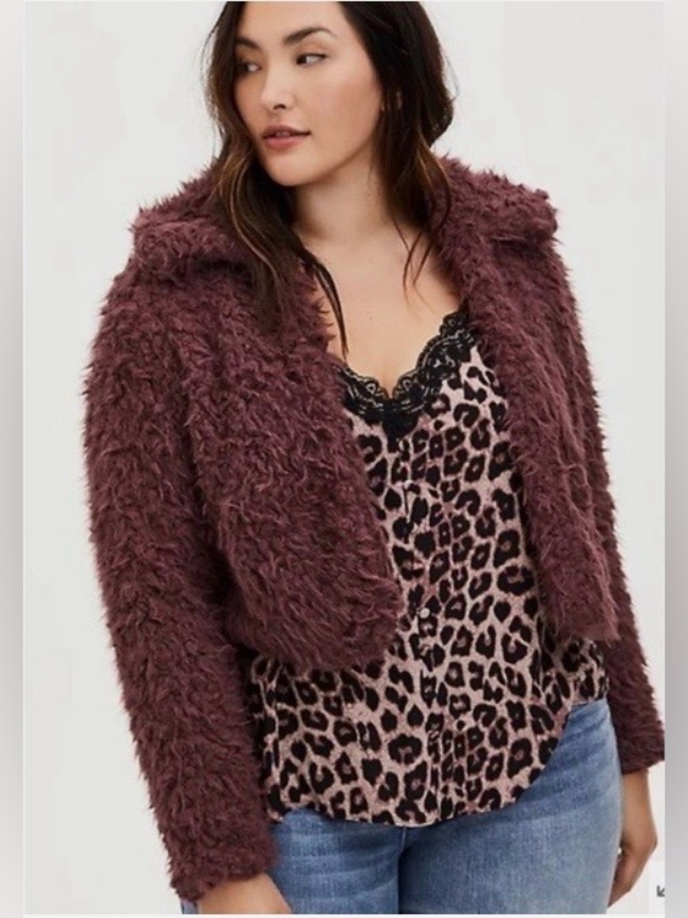 Torrid Plush Faux Shearling Cropped Teddy Jacket - Plum - Size 1X - EUC!
